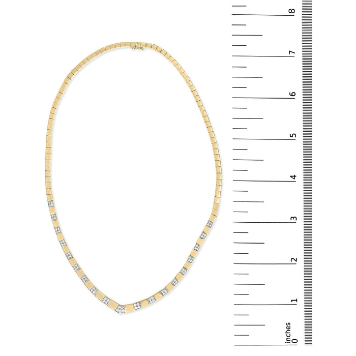 14K Yellow Gold 4/5 Cttw Diamond Cluster and Bar Set Link 3.5 MM Chain Necklace (G-H Color, VS1-VS2 Clarity) - 16