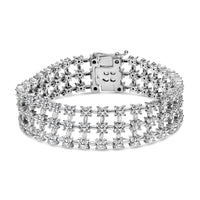 18K White Gold 7 1/2 Cttw Diamond 3 Row Floral Link Bracelet (G-H Color, VS1-VS2 Clarity) - 7 " Inches-0