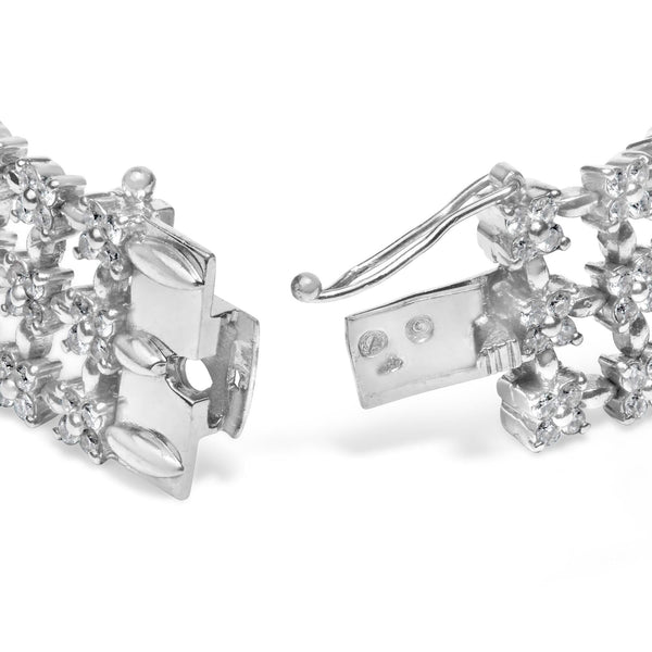 18K White Gold 7 1/2 Cttw Diamond 3 Row Floral Link Bracelet (G-H Color, VS1-VS2 Clarity) - 7 