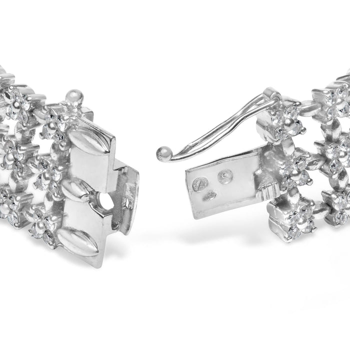 18K White Gold 7 1/2 Cttw Diamond 3 Row Floral Link Bracelet (G-H Color, VS1-VS2 Clarity) - 7 