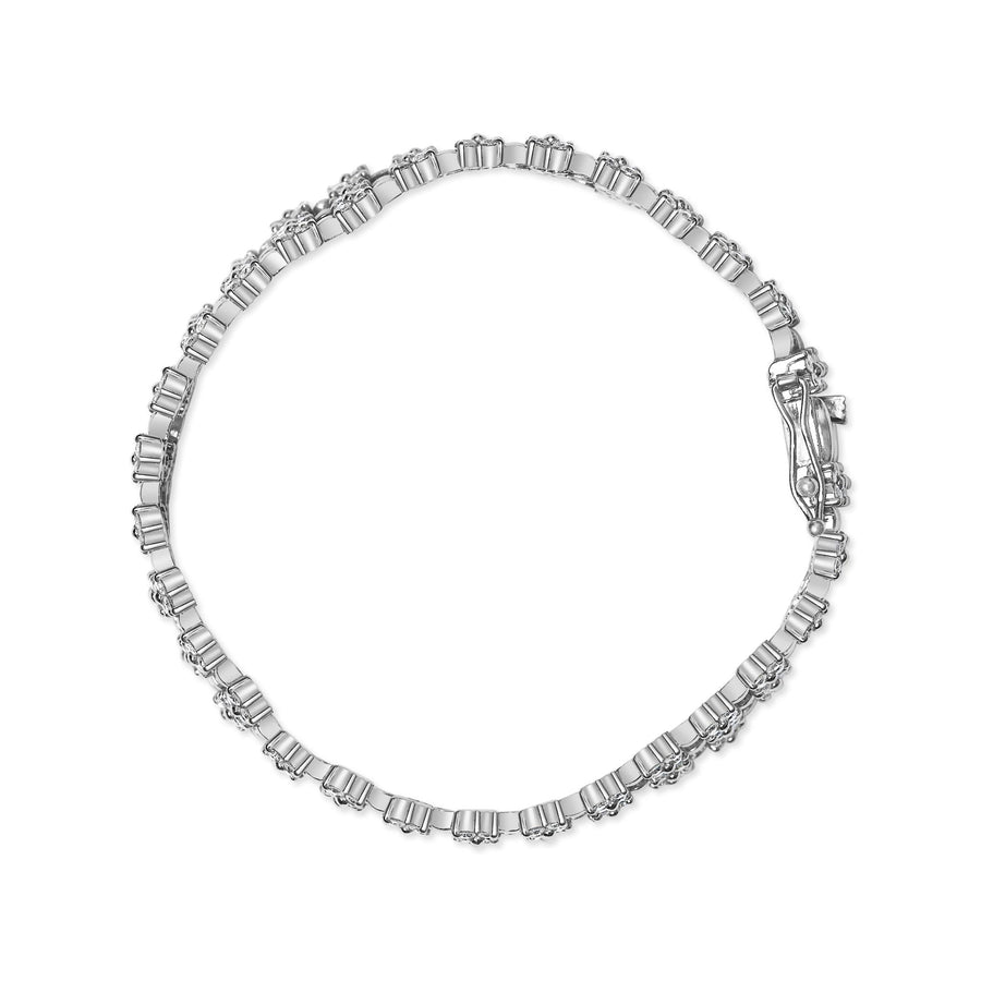 18K White Gold 7 1/2 Cttw Diamond 3 Row Floral Link Bracelet (G-H Color, VS1-VS2 Clarity) - 7 " Inches-3