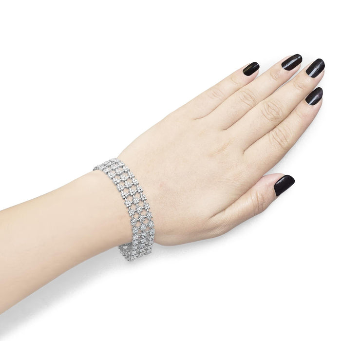 18K White Gold 7 1/2 Cttw Diamond 3 Row Floral Link Bracelet (G-H Color, VS1-VS2 Clarity) - 7 