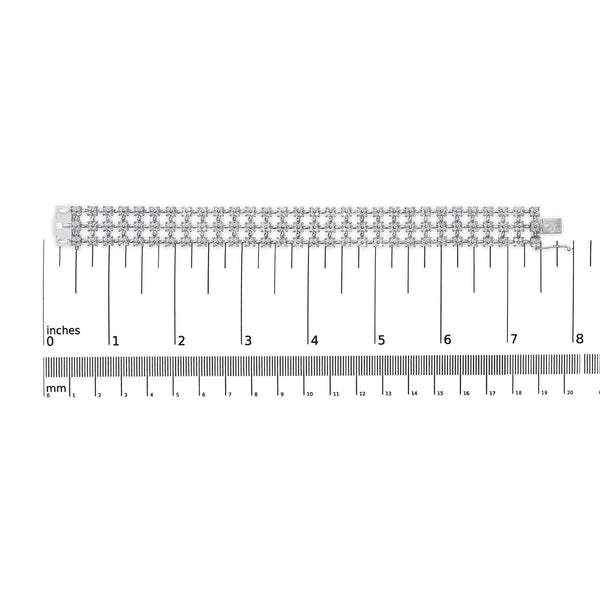 18K White Gold 7 1/2 Cttw Diamond 3 Row Floral Link Bracelet (G-H Color, VS1-VS2 Clarity) - 7 