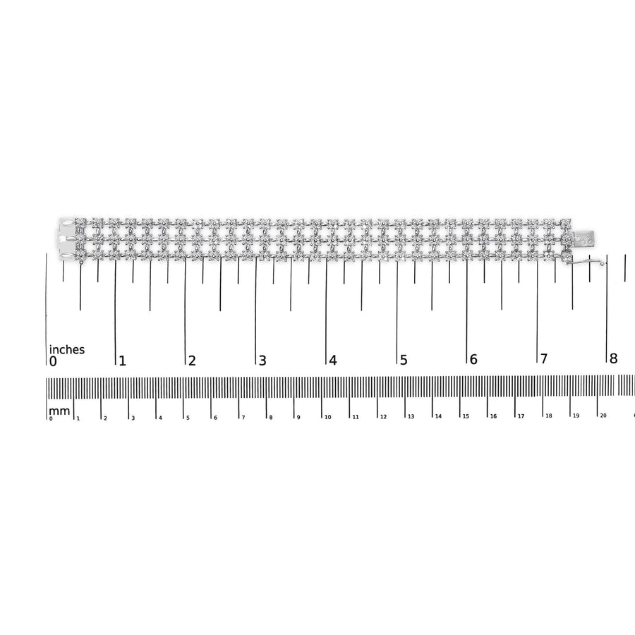 18K White Gold 7 1/2 Cttw Diamond 3 Row Floral Link Bracelet (G-H Color, VS1-VS2 Clarity) - 7 " Inches-4