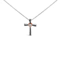 14K Rose Gold Plated Sterling Silver Black Rhodium Diamond Accent Heart Cross Pendant Necklace-0