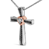 14K Rose Gold Plated Sterling Silver Black Rhodium Diamond Accent Heart Cross Pendant Necklace-3 thumbnail 4