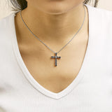14K Rose Gold Plated Sterling Silver Black Rhodium Diamond Accent Heart Cross Pendant Necklace-2 thumbnail 3