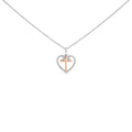 14K Rose Gold Plated Sterling Silver 1/5 Cttw Diamond Heart Cross Pendant Necklace-0