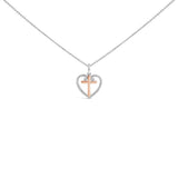 14K Rose Gold Plated Sterling Silver 1/5 Cttw Diamond Heart Cross Pendant Necklace-0 thumbnail 1