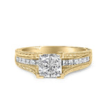 14K yellow gold ring with princess composite diamond stones thumbnail 1