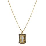 14K Yellow Gold Plated Sterling Silver 1/4 Cttw Diamond Cross Dog Tag Pendant Necklace-0 thumbnail 1