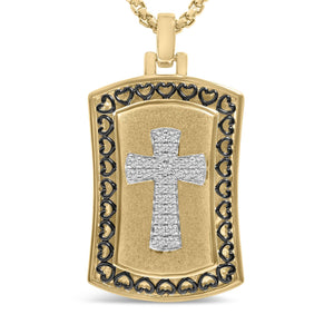 14K Yellow Gold Plated Sterling Silver 1/4 Cttw Diamond Cross Dog Tag Pendant Necklace-1