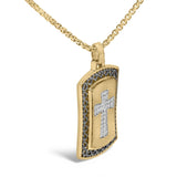 14K Yellow Gold Plated Sterling Silver 1/4 Cttw Diamond Cross Dog Tag Pendant Necklace-3 thumbnail 4