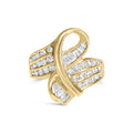 14K yellow gold bypass ring with channel-set round diamond stones