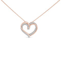 14K rose gold necklace with heart diamond stones in open heart pendant