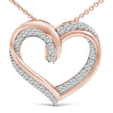 14K Rose Gold Plated Sterling Silver 1/2 Cttw Diamond Open Heart Pendant Necklace-1 thumbnail 2