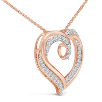 14K Rose Gold Plated Sterling Silver 1/2 Cttw Diamond Open Heart Pendant Necklace