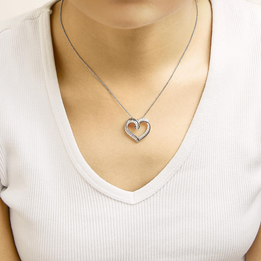 14K Rose Gold Plated Sterling Silver 1/2 Cttw Diamond Open Heart Pendant Necklace