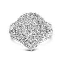 Sterling Silver 1 Cttw Diamond Pear-Shaped Triple Halo Cluster Ring
