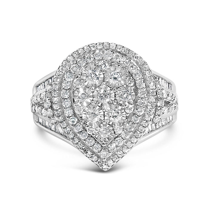 Sterling Silver 1 Cttw Diamond Pear-Shaped Triple Halo Cluster Ring