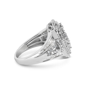 Sterling Silver 1 Cttw Diamond Pear-Shaped Triple Halo Cluster Ring-1
