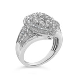 Sterling Silver 1 Cttw Diamond Pear-Shaped Triple Halo Cluster Ring-3 thumbnail 4