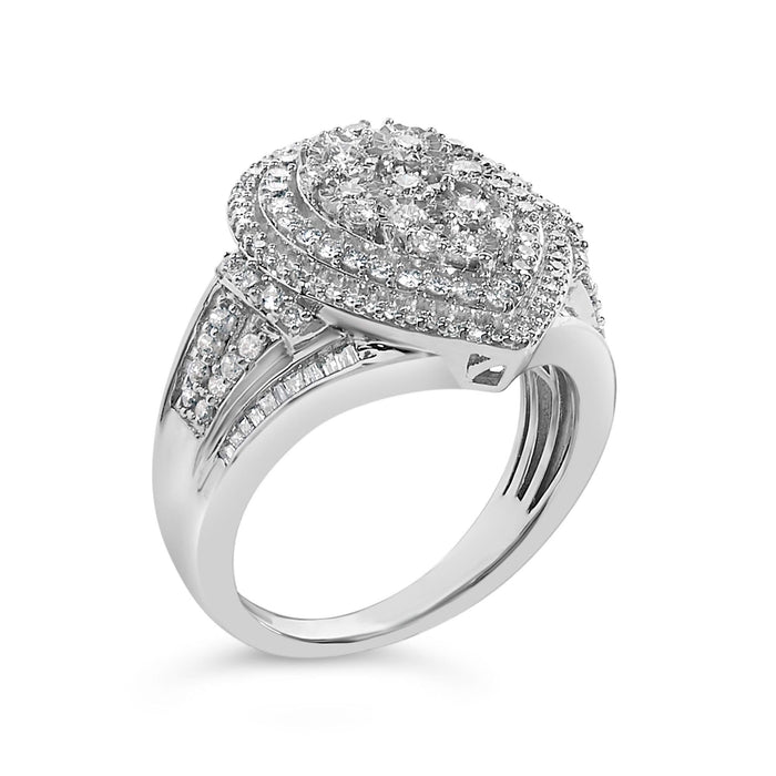 Sterling Silver 1 Cttw Diamond Pear-Shaped Triple Halo Cluster Ring