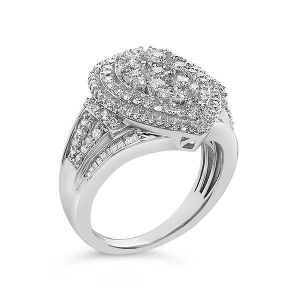 Sterling Silver 1 Cttw Diamond Pear-Shaped Triple Halo Cluster Ring
