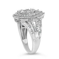 Sterling Silver 1 Cttw Diamond Pear-Shaped Triple Halo Cluster Ring