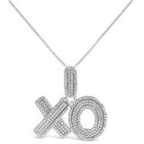 925 sterling silver XO pendant necklace with pave-set diamond stones thumbnail 1