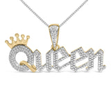 14K Yellow Gold Plated Sterling Silver 1/10 Cttw Diamond “Queen” Nameplate Pendant Necklace-1 thumbnail 2