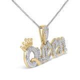 14K Yellow Gold Plated Sterling Silver 1/10 Cttw Diamond “Queen” Nameplate Pendant Necklace-3 thumbnail 4