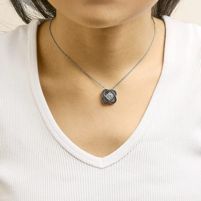Black Rhodium Plated Sterling Silver Diamond Accent Geometric Knot Pendant Necklace