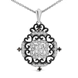 Black Rhodium Plated Sterling Silver 3/4 Cttw Diamond Ornate Medallion Pendant Necklace-1 thumbnail 2