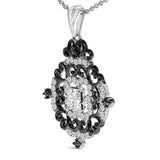 Black Rhodium Plated Sterling Silver 3/4 Cttw Diamond Ornate Medallion Pendant Necklace-3 thumbnail 4