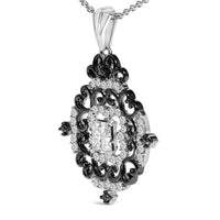 Black Rhodium Plated Sterling Silver 3/4 Cttw Diamond Ornate Medallion Pendant Necklace