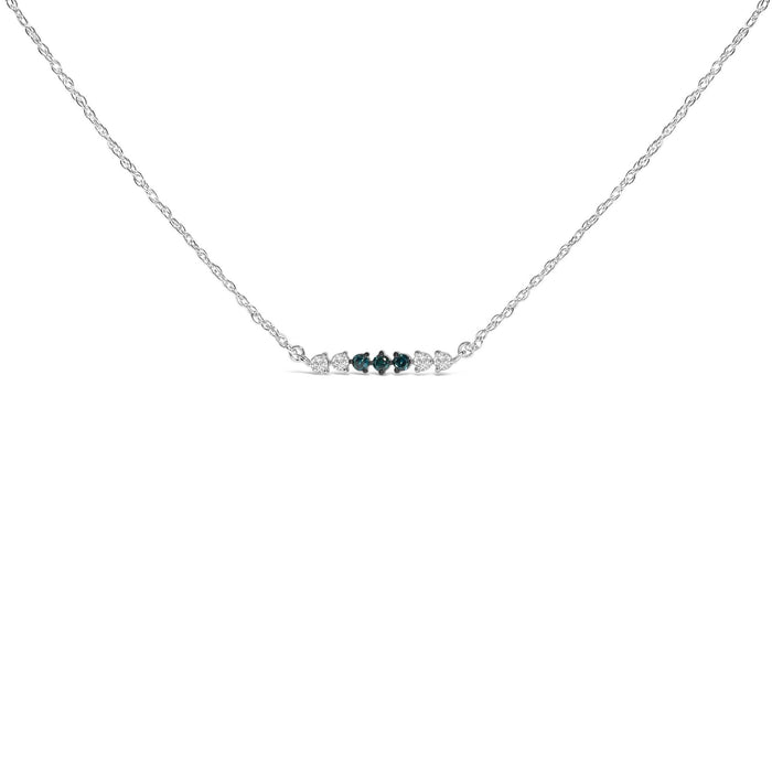 Sterling Silver 1/5 Cttw White and Blue Diamond 6 Stone Bar Necklace
