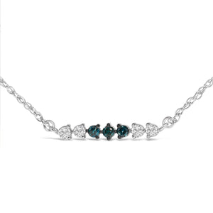 Sterling Silver 1/5 Cttw White and Blue Diamond 6 Stone Bar Necklace-1