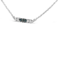 Sterling Silver 1/5 Cttw White and Blue Diamond 6 Stone Bar Necklace