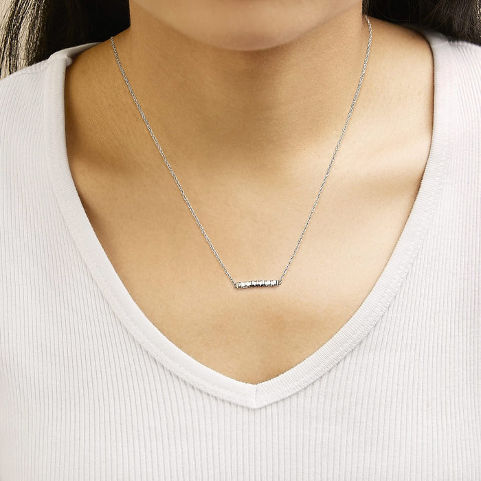 Sterling Silver 1/5 Cttw White and Blue Diamond 6 Stone Bar Necklace
