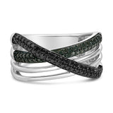 925 sterling silver bypass ring with black and blue diamond crossover bands thumbnail 1