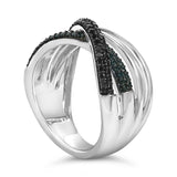 Sterling Silver 1/2 Cttw Black and Blue Diamond Crossover Bypass Ring-4 thumbnail 5