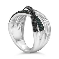 Sterling Silver 1/2 Cttw Black and Blue Diamond Crossover Bypass Ring