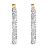 14K Yellow Gold Plated .925 Sterling Silver 1.0 Cttw Baguette Diamond Hoop Earrings-1 thumbnail 2