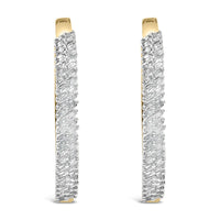14K Yellow Gold Plated .925 Sterling Silver 1.0 Cttw Baguette Diamond Hoop Earrings