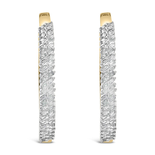 14K Yellow Gold Plated .925 Sterling Silver 1.0 Cttw Baguette Diamond Hoop Earrings
