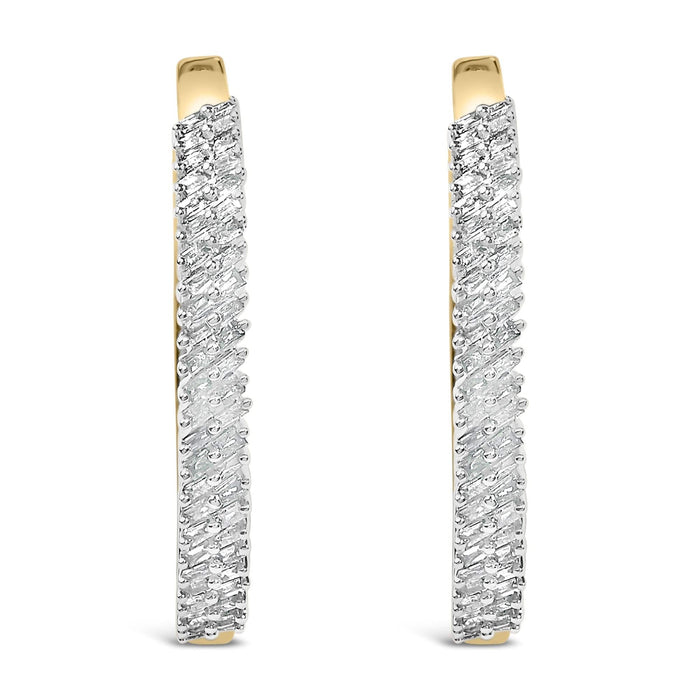 14K Yellow Gold Plated .925 Sterling Silver 1.0 Cttw Baguette Diamond Hoop Earrings