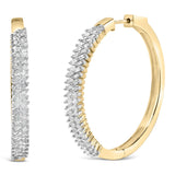 14K Yellow Gold Plated .925 Sterling Silver 1.0 Cttw Baguette Diamond Hoop Earrings-0 thumbnail 1