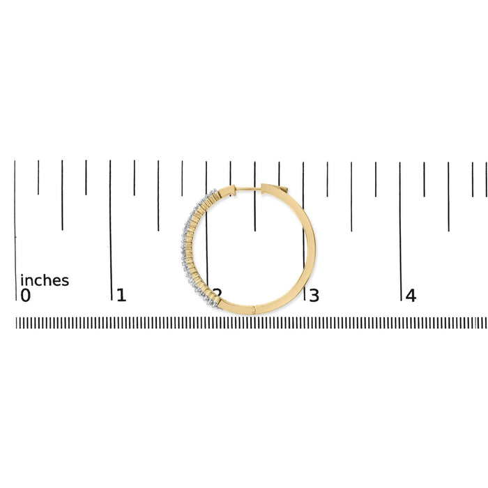 14K Yellow Gold Plated .925 Sterling Silver 1.0 Cttw Baguette Diamond Hoop Earrings