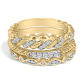 14K Yellow Gold Plated Sterling Silver 1/4 Cttw Diamond Twist Leaf Stackable Ring Set-0